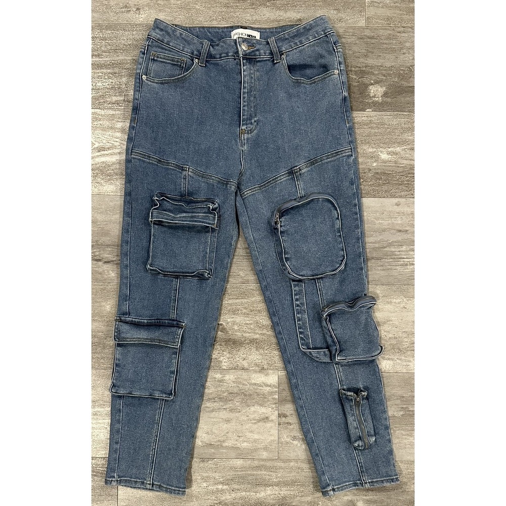 Fashion Nova Dare You Stretch Cargo Skinny Jeans Womens Size 13 Pockets 26" Ins